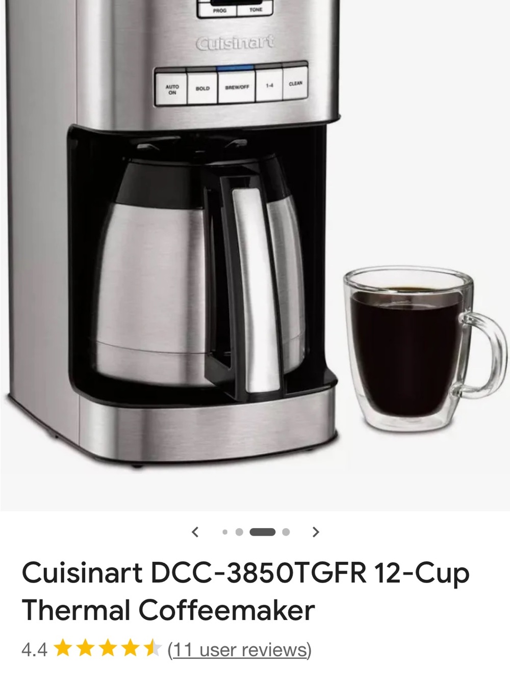 Cuisinart Stainless Steel and Black 12-Cup Thermal Coffee Maker